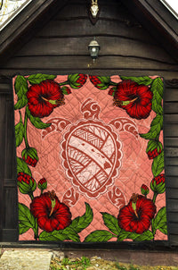 Hawaii Turtle Hibiscus Pink Premium Quilt - Fide Style - Polynesian Pride