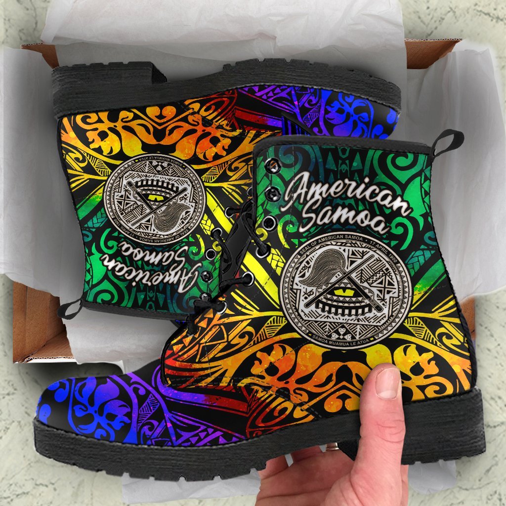 American Samoa Leather Boots - Rainbow Polynesian Pattern Rainbow - Polynesian Pride