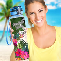 Marshall Islands Hydro Tracking Bottle White - Turtle Plumeria Banana Leaf - Polynesian Pride