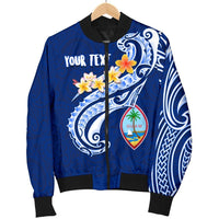 Guam Personalised Men's Bomber Jacket - Guam Seal Polynesian Patterns Plumeria (Blue) - Polynesian Pride