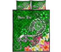 Tahiti Custom Personalised Quilt Bed Set - Turtle Plumeria (Green) - Polynesian Pride