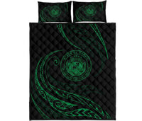 Hawaii Coat Of Arms Quilt Bed Set - Green - Frida Style Black - Polynesian Pride