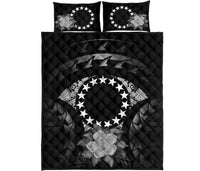 Cook Islands Polynesian Quilt Bed Set Hibiscus Gray - Polynesian Pride