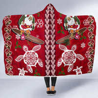 Hawaii Turtle Santa Claus Pattern Christmas Hooded Blanket - San Style - AH Hooded Blanket Red - Polynesian Pride