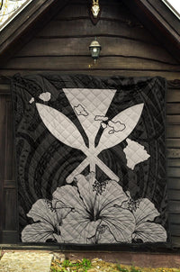 Hawaiian Kanaka Premium Quilt Hibiscus Polynesian Love Gray - Polynesian Pride