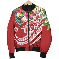 Tonga Polynesian Men's Bomber Jacket - Summer Plumeria (Red) - Polynesian Pride