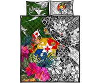 Tonga Custom Personalised Quilt Bet Set White - Turtle Plumeria Banana Leaf - Polynesian Pride