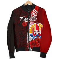 Tahiti Polynesian Men's Bomber Jacket - Coat Of Arm With Hibiscus - Polynesian Pride