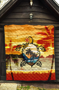Hawaii Turtle Coconut Tree Premium Quilt - Polynesian Pride