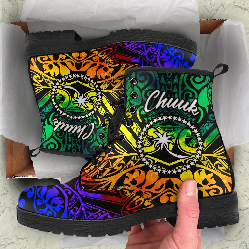 Chuuk Leather Boots - Rainbow Polynesian Pattern Rainbow - Polynesian Pride