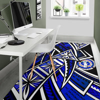 Northern Mariana Islands Area Rug - Tribal Flower Special Pattern Blue Color - Polynesian Pride