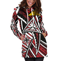 Tokelau Women's Hoodie Dress - Tribal Flower Special Pattern Red Color - Polynesian Pride