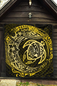 Hawaiian Turtle Polynesian Yellow Premium Quilt - Polynesian Pride