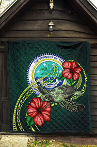 Federated States of Micronesia Premium Quilt - Green Turtle Hibiscus - Polynesian Pride