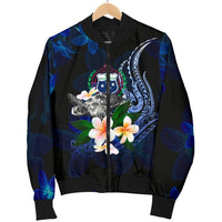 Samoa Polynesian Men's Bomber Jacket - Turtle With Plumeria Flowers - Polynesian Pride