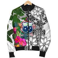 Samoa Men's Bomber Jacket White - Turtle Plumeria Banana Leaf - Polynesian Pride