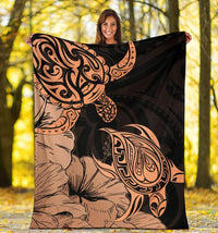 Hawaii Turtle Premium Blanket Polynesian Hibiscus Art Orange AH - Polynesian Pride