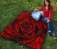 Hawaiian Kanaka Honu Hibiscus Tornando Red Polynesian Premium Quilt - Polynesian Pride