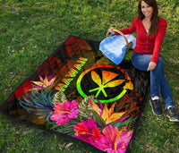 Polynesian Hawaii Kanaka Maoli Polynesian Premium Quilt - Hibiscus and Banana Leaves - Polynesian Pride