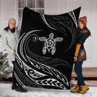 Hawaii Turtle Hibicus Premium Blanket - Frida Style - White - Polynesian Pride