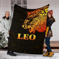 Sun In Leo Zodiac Premium Blanket Polynesian Tattoo Simple - Orange Black - Polynesian Pride