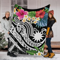 Nauru Polynesian Premium Blanket - Summer Plumeria (Black) - Polynesian Pride
