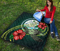 Marshall Polynesian Premium Quilt - Green Turtle Hibiscus - Polynesian Pride