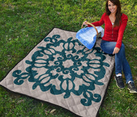 Hawaiian Quilt Turtle Pattern New Gray Premium Quilt - Skin Style - AH - Polynesian Pride