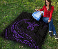 Hawaii Turtle Hibicus Premium Quilt - Frida Style - Purple - Polynesian Pride