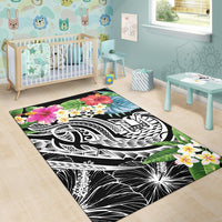 Tahiti Polynesian Area Rug - Summer Plumeria (Black) - Polynesian Pride