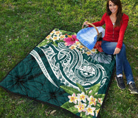 FSM Polynesian Premium Quilt - Summer Plumeria (Turquoise) - Polynesian Pride