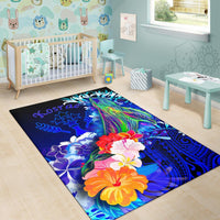Kosrae Area Rug - Humpback Whale with Tropical Flowers (Blue) - Polynesian Pride