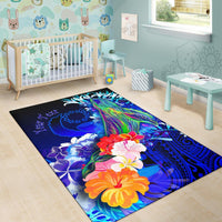 Pohnpei Custom Personalised Area Rug - Humpback Whale with Tropical Flowers (Blue) - Polynesian Pride