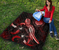 CNMI Polynesian Premium Quilt - Turtle With Blooming Hibiscus Red - Polynesian Pride