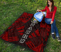 Nauru Premium Quilt - Nauru Coat Of Arms Polynesian Red Tattoo - Polynesian Pride