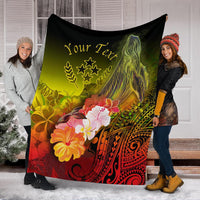 Kosrae Custom Personalised Premium Blanket - Humpback Whale with Tropical Flowers (Yellow) - Polynesian Pride