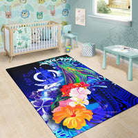 Vanuatu Custom Personalised Area Rug - Humpback Whale with Tropical Flowers (Blue) - Polynesian Pride