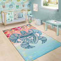 Hawaii Turtle Ohana Stary Night Hibiscus Rug - Polynesian Pride