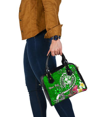 Tonga Custom Personalised Shoulder Handbag - Turtle Plumeria (Green) - Polynesian Pride
