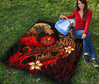 Tahiti Polynesian Premium Quilt - Plumeria Flowers And Waves - Polynesian Pride