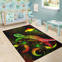 Papua New Guinea Polynesian Area Rugs - Turtle With Blooming Hibiscus Reggae - Polynesian Pride
