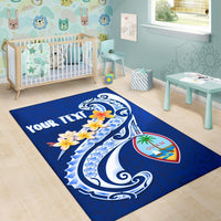 Guam Personalised Area Rug - Guam Seal Polynesian Patterns Plumeria (Blue) - Polynesian Pride