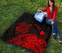 Hawaii Map Plumeria Polynesian Red Premium Quilt - Polynesian Pride