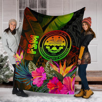 Federated States of Micronesia Polynesian Premium Blanket - Hibiscus and Banana Leaves - Polynesian Pride