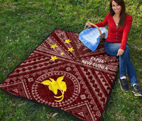 Papua New Guinea Premium Quilt - Flag With Polynesian Patterns (Red) - Polynesian Pride