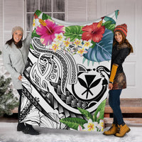 Polynesian Hawaii Kanaka Maoli Premium Blanket - Summer Plumeria (White) - Polynesian Pride