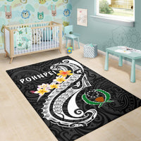 Pohnpei Area Rug - Pohnpei Seal Polynesian Patterns Plumeria (Black) - Polynesian Pride