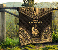 New Caledonia Premium Quilt - New Caledonia Coat Of Arms Polynesian Chief Gold Version - Polynesian Pride
