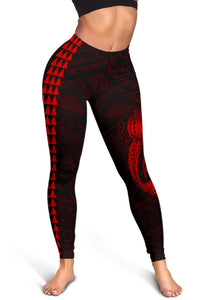 Hawaii Turtle Shark Polynesian Leggings - Red - Polynesian Pride