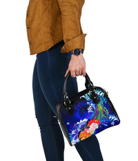 Tahiti Shoulder Handbag - Humpback Whale with Tropical Flowers (Blue) - Polynesian Pride